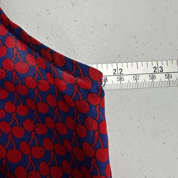 J Crew Womens Sleeveless Top Size Size 14 Red Blue Cherries Fruit Cottagecore - Picture 6 of 7